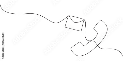 smartphone with email icon continuous one line drawing, Envelope and mobile phone line icon editable stroke, Continuous Line Drawing of Mobile Marketing Icon. Hand Drawn Symbol Vector Illustration.