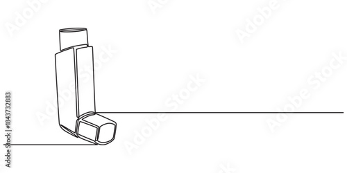 Single one line drawing an inhaler. Medical equipment concept. Continuous line draw design graphic vector illustration, Inhaler for asthmatics, salbutamol, Asthma inhaler, medical supplies, equipment.