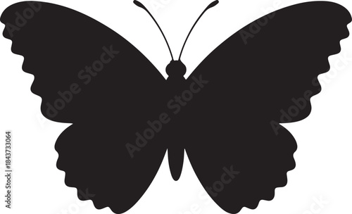 Black Silhouette of a Butterfly with Intricate Wing Patterns on a White Background insect moth