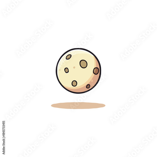 Cartoonish illustration of a planetary body featuring craters and a minimalist shadow indicating