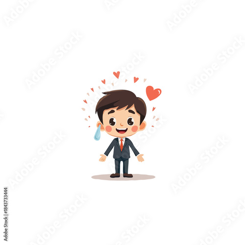 Charming cartoon businessman character radiating positivity with heartfelt expressions surrounded