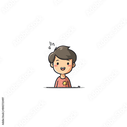 Charming illustration of a happy little boy with an expressive gaze emanating joy and childlike