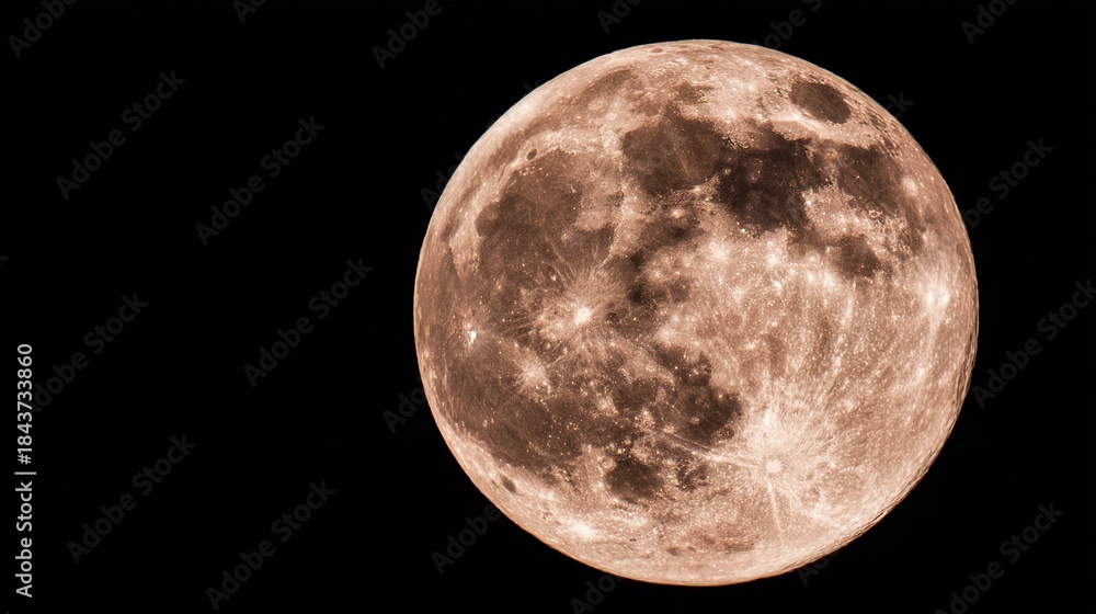 Obraz premium phase. A detailed closeup of the full moon, showcasing its textured surface against the dark expanse of space. STEM education sheets.