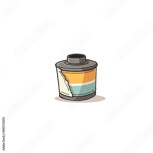 Isolated photograph film canister with aged packaging showing color stripes offering nostalgia and