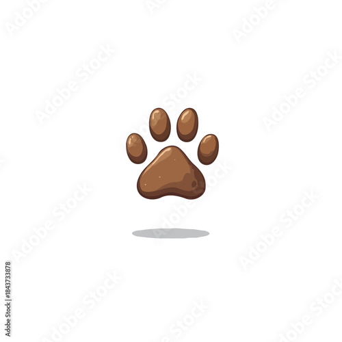 Minimalist stylized illustration showcasing a solitary brown paw print floating gracefully against