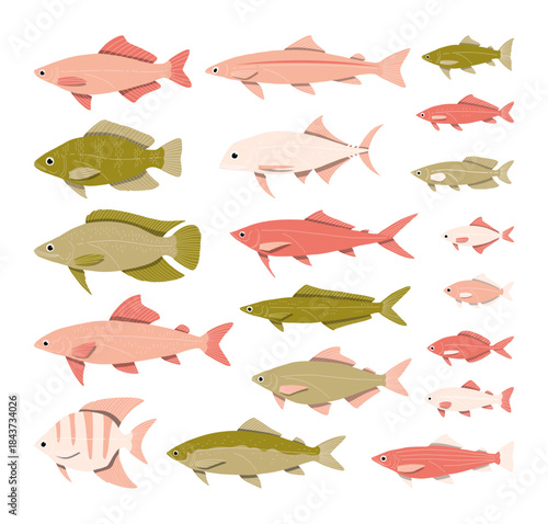 hand drawn cute cartoon illustration set of a Fish.