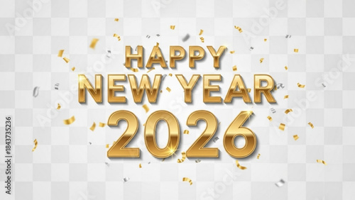 Golden Greetings for 2026: A radiant, gold-textured Happy New Year 2026 greeting with celebratory confetti, offering a vibrant and optimistic outlook for the upcoming year. 