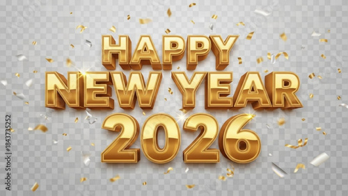 New Year 2026 Celebration: Golden text and confetti celebrate the arrival of the new year, filled with hope and excitement for future opportunities.