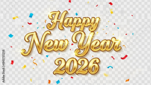 Golden Year Celebration: A dazzling greeting for the upcoming year 2026, crafted in elegant gold script, with colorful confetti that floats to herald the arrival of new beginnings.