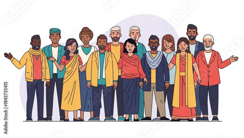 Community of Faces: A vibrant and unified group of individuals from diverse backgrounds stands together, radiating warmth and welcoming unity. Capturing the essence of diversity, inclusion.