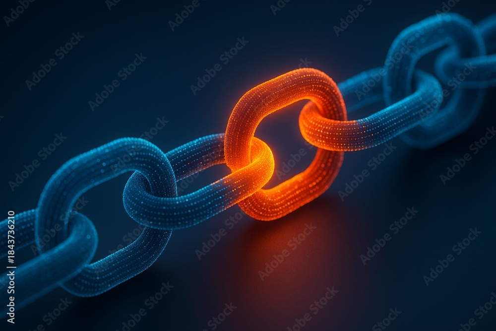 Obraz premium Broken Digital Chain Link Highlighting Cybersecurity Breach, Blockchain Vulnerability and System Failure Concept.
