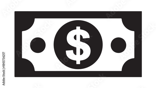 Dollar Bill Icon Black and White Isolated Graphic