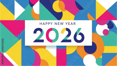 Colorful Marquee Lights Greeting for Happy New Year 2026 Celebration.