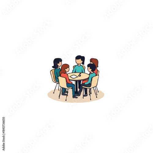 Inclusive team meeting illustration depicting collaboration and brainstorming amongst diverse