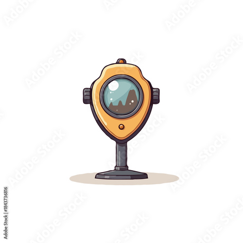 Retro viewfinder machine illustration displaying a scenic landscape vista for tourist observation