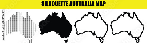 Silhouette Maps of Australia Featuring Different Fill Styles and Outlines