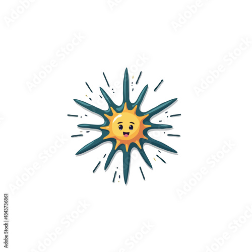 Smiling sunburst vector illustration casting light rays cartoon character energy emanating warmth