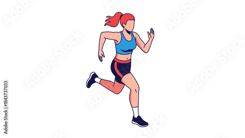 Woman in blue sports bra and black shorts running energetically