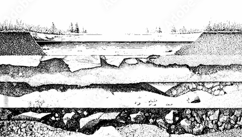 crosssection of layered rock formation near body of water