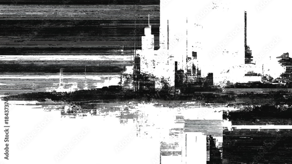 Obraz premium Distressed cityscape with abstract glitch effects