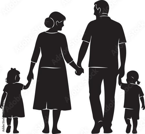 Happy Family Silhouette with Parents and Children

Loving Family Walking Together Silhouette Vector

Parents and Kids Bonding Family Silhouette Illustration