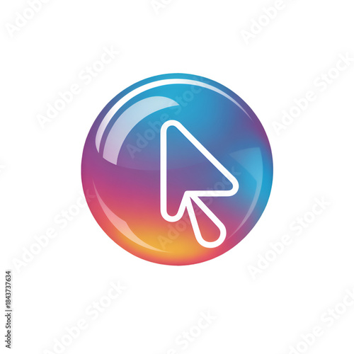 Colorful bubble with a white cursor icon isolated on a black background