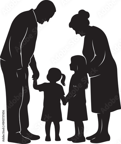 Happy Family Silhouette with Parents and Children

Loving Family Walking Together Silhouette Vector

Parents and Kids Bonding Family Silhouette Illustration