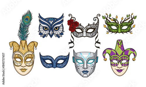 Collection of festive carnival and masquerade masks
