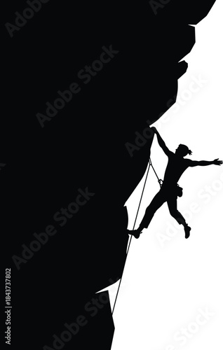 Silhouette of a person rock climbing a cliff face in a dynamic pose
