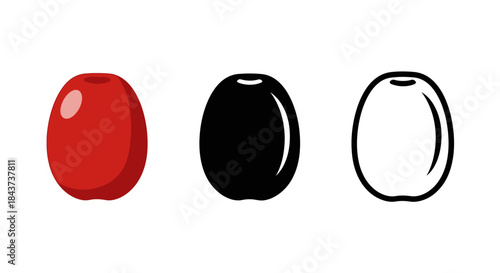 Minimalist illustration of three sets of jujube silhouettes, Symbolizing traditional minimal harvest, flat vector design illustration.