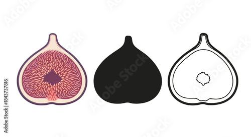 Minimalist illustration of three sets of passion fig slice silhouettes, Symbolizing elegant simplicity, flat vector design illustration.