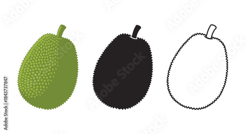 Minimalist illustration of three sets of jackfruit silhouettes, Symbolizing abundant tropical fruit, flat vector design illustration.