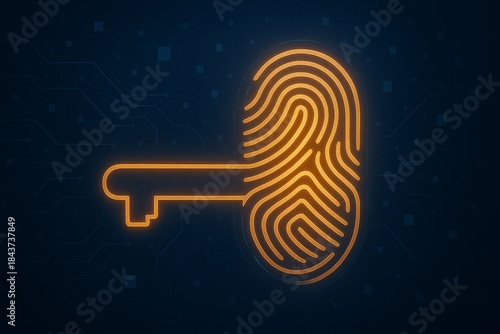 Biometric Security Key Concept with Digital Fingerprint and Futuristic Technology Background.