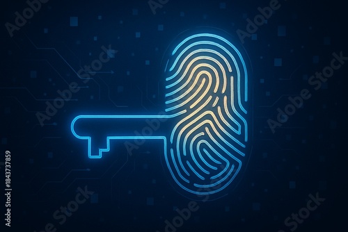 Biometric Security Key Concept with Digital Fingerprint and Futuristic Technology Background.