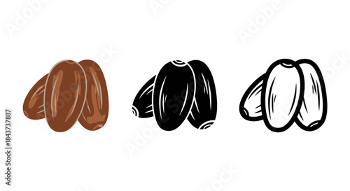 Minimalist illustration of three sets of olive silhouettes, Symbolizing elegant minimal harvest, flat vector design illustration.