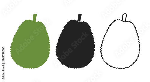 Minimalist illustration of three sets of jackfruit silhouettes, Symbolizing abundant tropical fruit, flat vector design illustration.