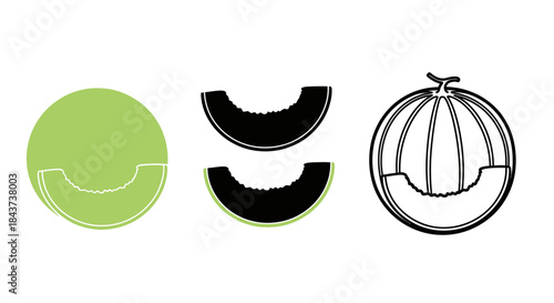 Minimalist illustration of three sets of passion melon silhouettes, Symbolizing refreshing minimal fruit, flat vector design illustration.