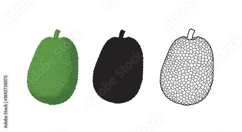 Minimalist illustration of three sets of jackfruit silhouettes, Symbolizing abundant tropical fruit, flat vector design illustration.