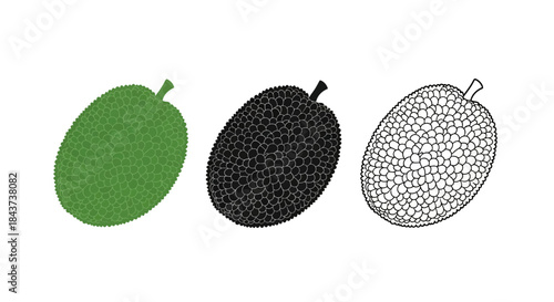 Minimalist illustration of three sets of jackfruit silhouettes, Symbolizing abundant tropical fruit, flat vector design illustration.