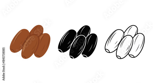 Minimalist illustration of three sets of olive silhouettes, Symbolizing elegant minimal harvest, flat vector design illustration.