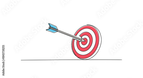 Arrow pierces a red and white bullseye target representing precise aim steady focus and the pursuit of goals through consistent effort and clear direction.
