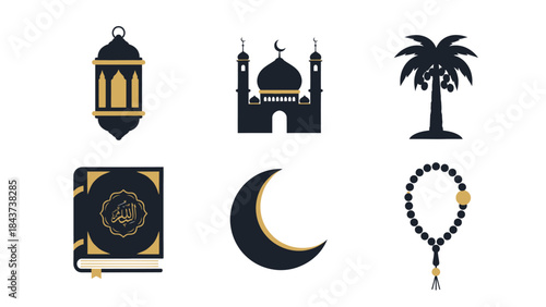 Cultural Symbols and Icons, Islamic Art Elements, Abstract Design, Digital Illustration, Minimalist Style, Creative Concept