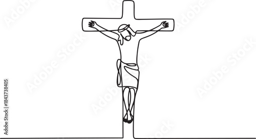 Jesus on the Cross continuous.one line  vector illustration  with out background