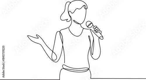 Single one line drawing of Business presentation woman trainer talking microphone.one line  vector illustration  with out background