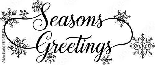 Calligraphic "Seasons Greetings" Snowflake Script Vector
