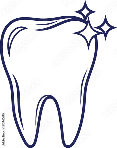 Shiny healthy tooth line icon vector illustration with sparkle, dental care hygiene symbol for medical design