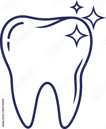 Clean healthy tooth line icon vector illustration with sparkle symbol, dental care hygiene and oral health concept