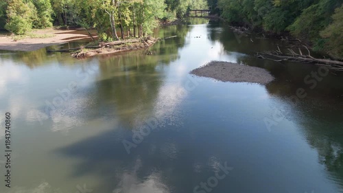 Push over slow moving Catawba River with small road overpass