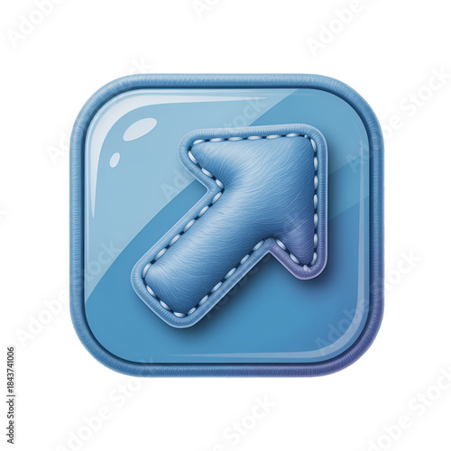 A glossy blue stitched arrow icon on a rounded square background