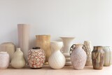 Collection of modern ceramic vases in minimalist earthy tones for home decor interior